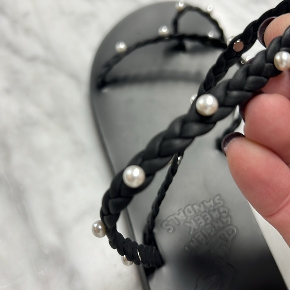 Ancient Greek NEW Eleftheria Imitation Pearls and Braided Black Leather Sandal 6 - Picture 8 of 13